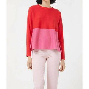 Compania Fantastica Red Pink Color Block Sweater Size Large Boho Whimsy Preppy